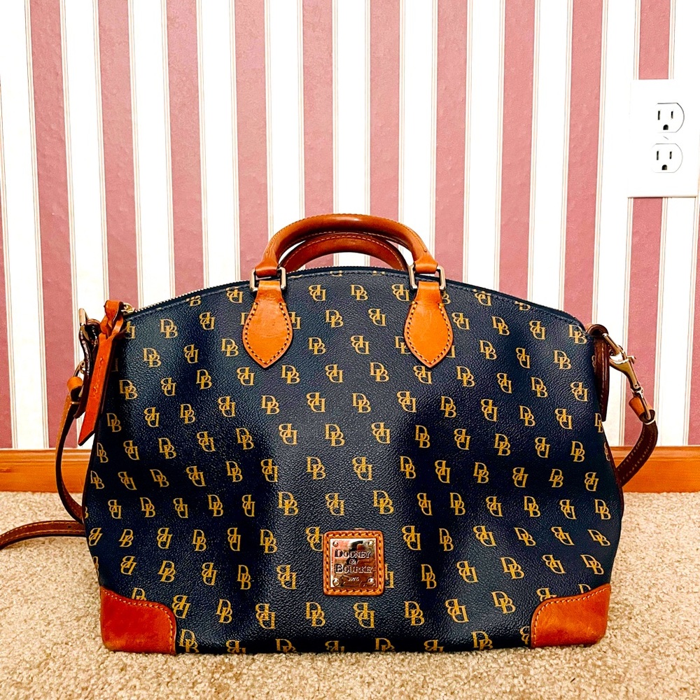Dooney and Bourke domed satchel pebble grained monogram blue